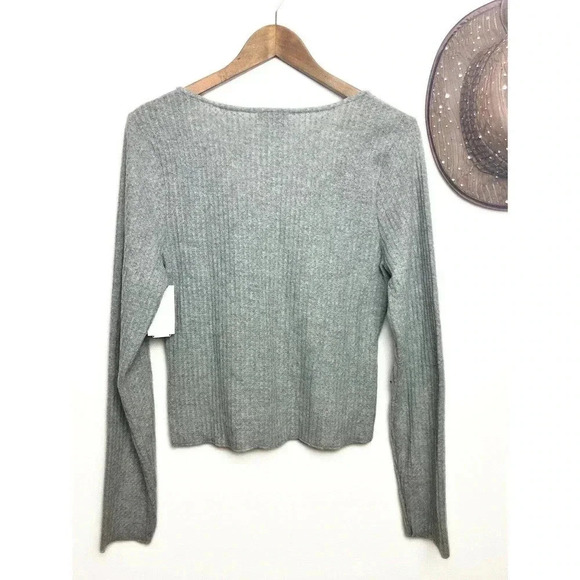 Socialite Womens Size Large Cardigan Top Button Front Ribbed Cropped Gray - Picture 2 of 4